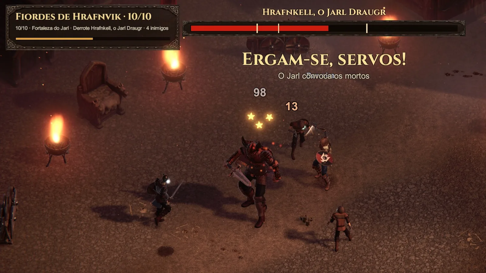 O guerreiro enfrenta Hrafnkell, o Jarl Draugr, enquanto ele convoca servos na Fortaleza do Jarl.